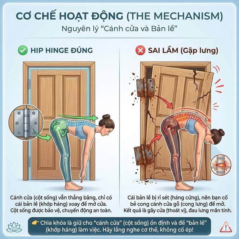 cơ chế hoạt động của gập từ hông trong yoga