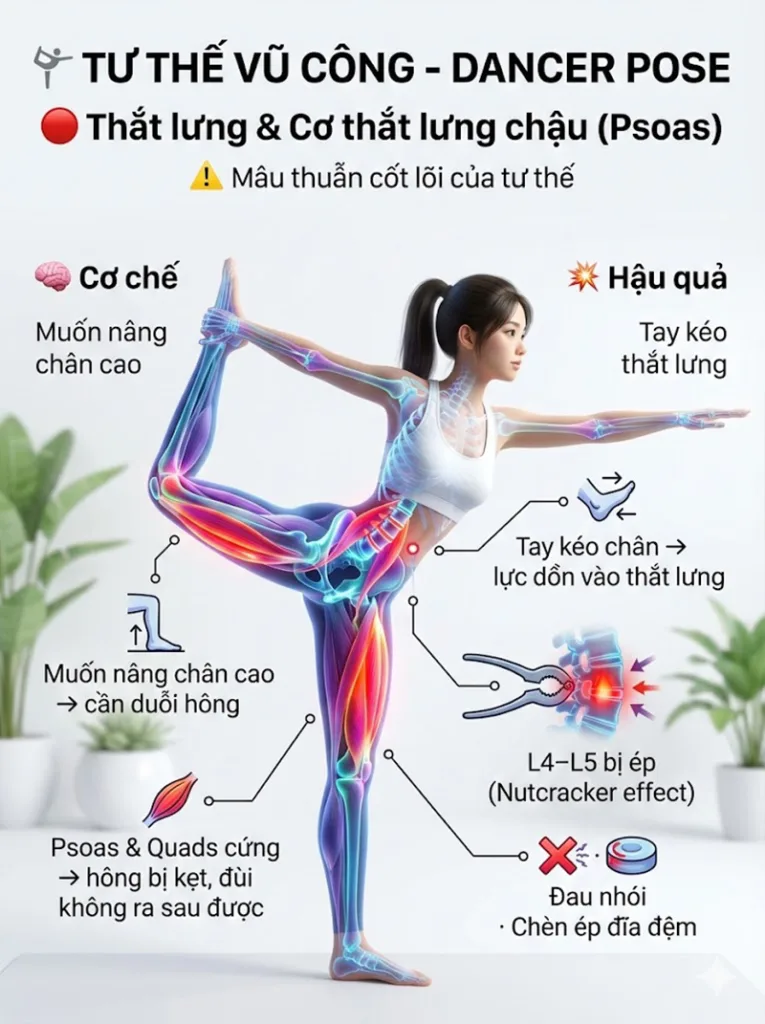 Thắt lưng và Cơ thắt lưng chậu (Psoas) là vùng rất dễ tổn thương tư thế vũ công
