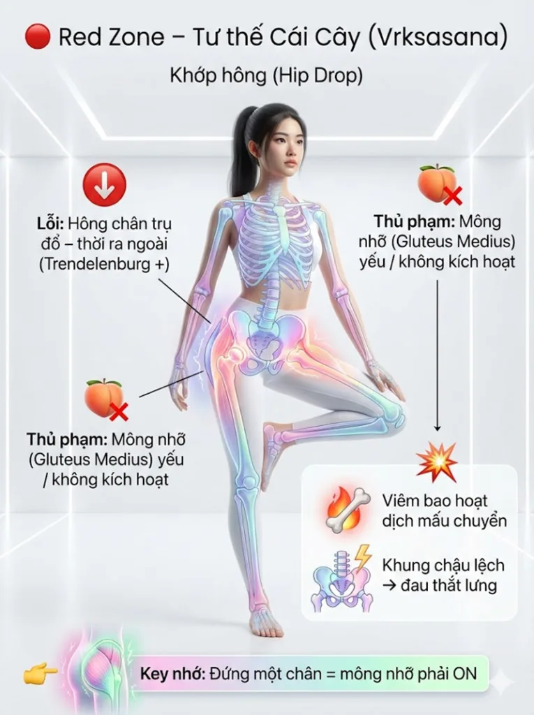 lệch khớp hông có thể dẫn tới nhiều tổn thương khi thực hiện tư thế cái cây