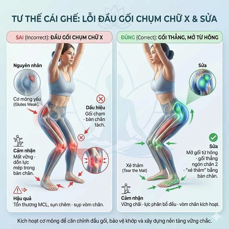 lỗi chụm đầu gối chữ X tư thế cái ghế