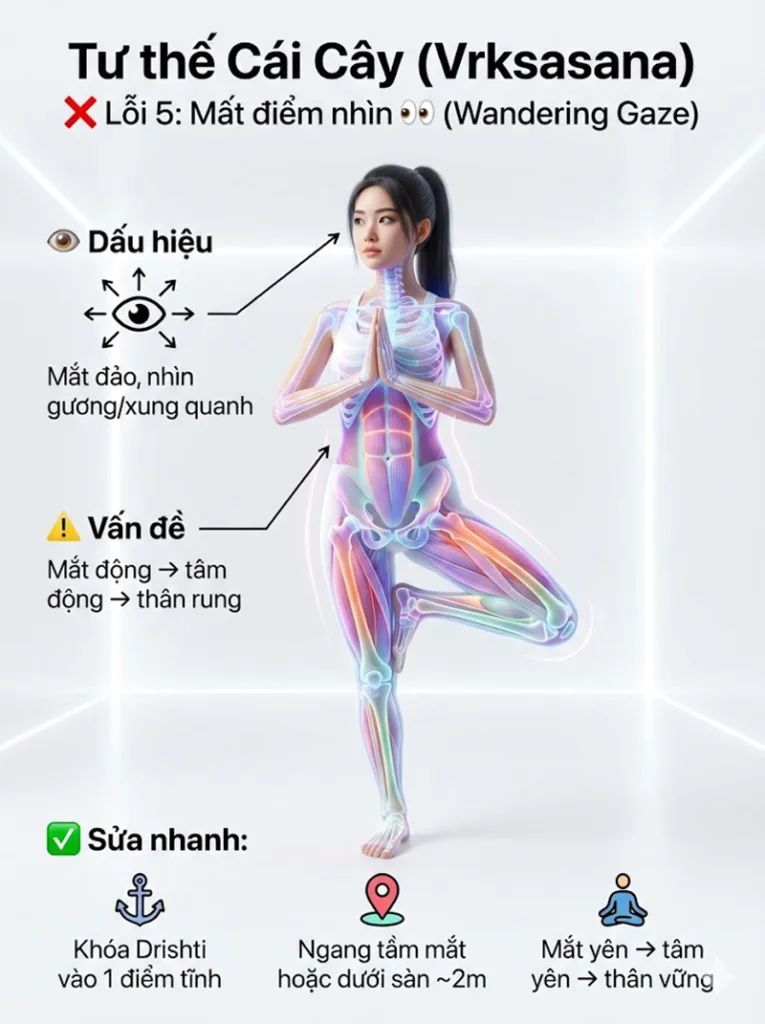 Lỗi Đánh mất điểm nhìn (Wandering Gaze/Drishti) tư thế cái cây