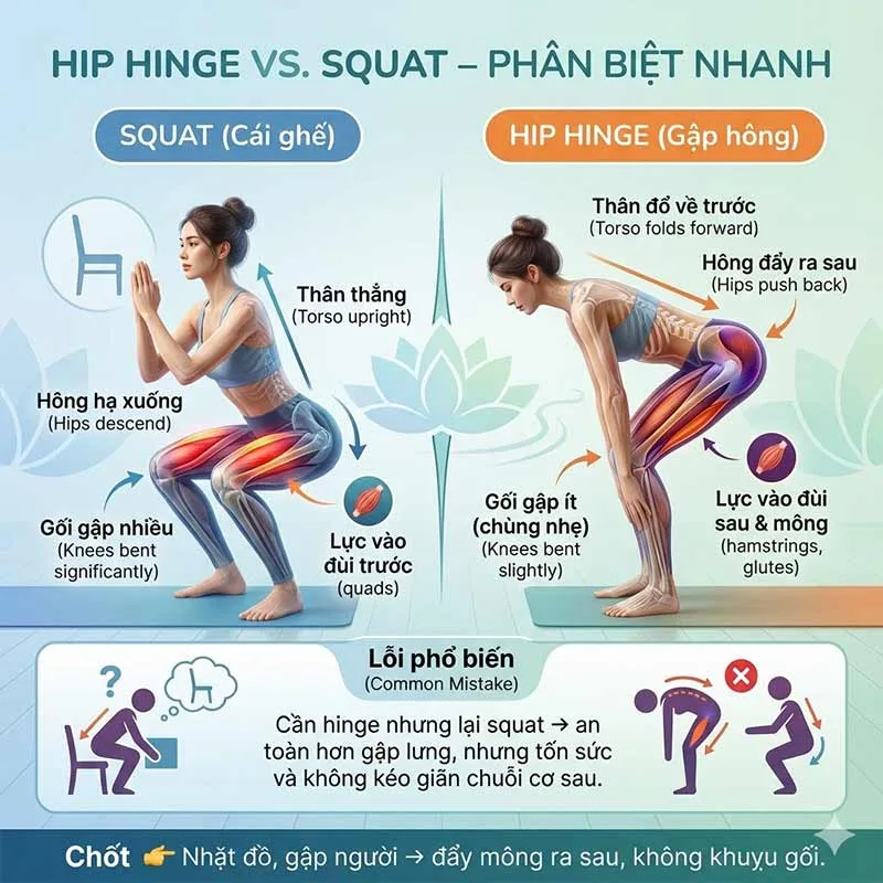 Phân biệt: Hip Hinge vs. Squat