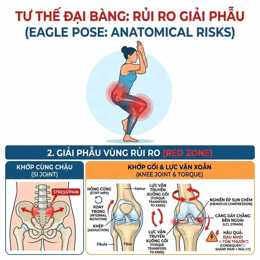khớp gối là khu vực rất dễ bị chấn thương khi tập tư thế đại bàng sai kỹ thuật