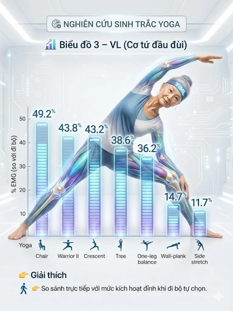 Biểu đồ EMG Tổng hợp Kích hoạt Cơ tứ đầu đùi trong các tư thế đứng