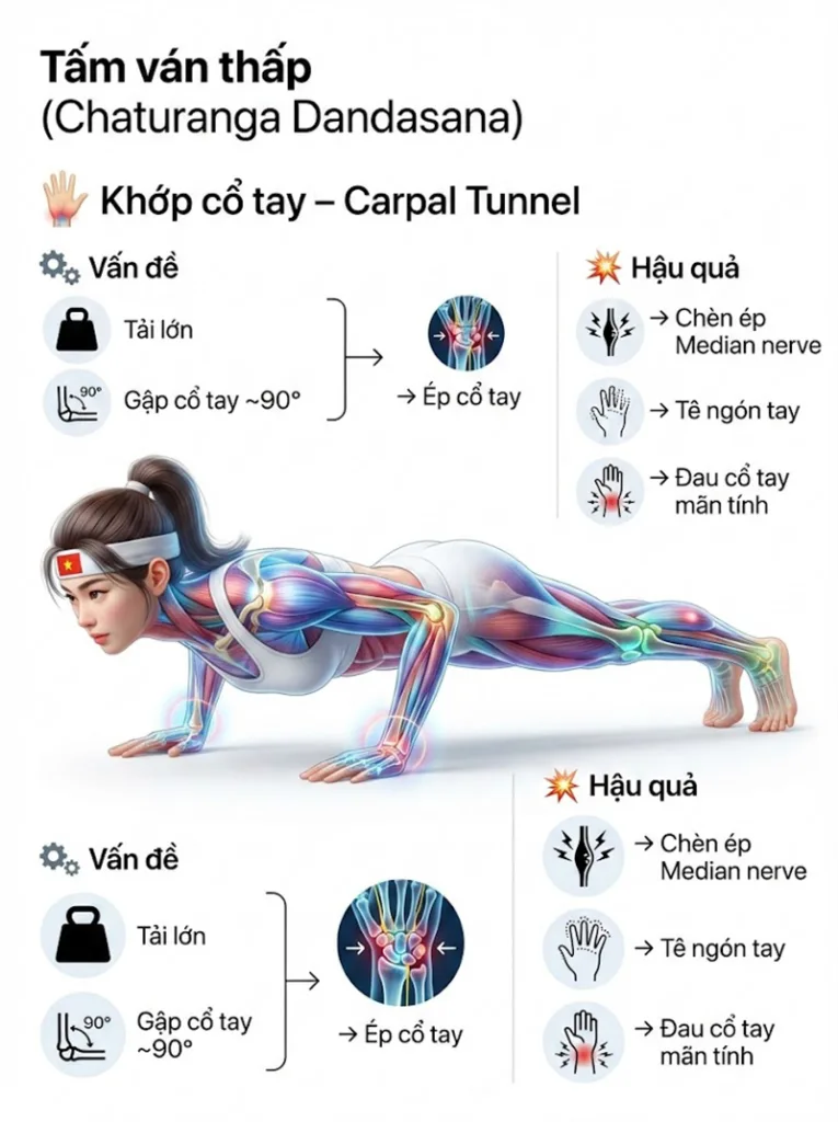 Khớp cổ tay (Carpal Tunnel) là vùng dễ tổn thương tư thế chaturanga