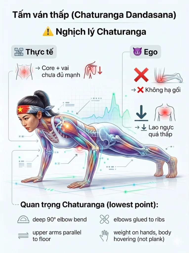 Lỗi sai và biến thể trị liệu tư thế Tấm ván thấp (Chaturanga Dandasana)