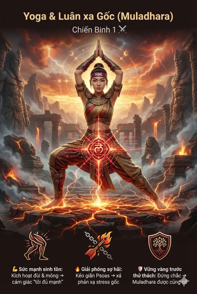 Mối liên hệ của Tư thế Chiến Binh 1 (Virabhadrasana I) với luân xa gốc