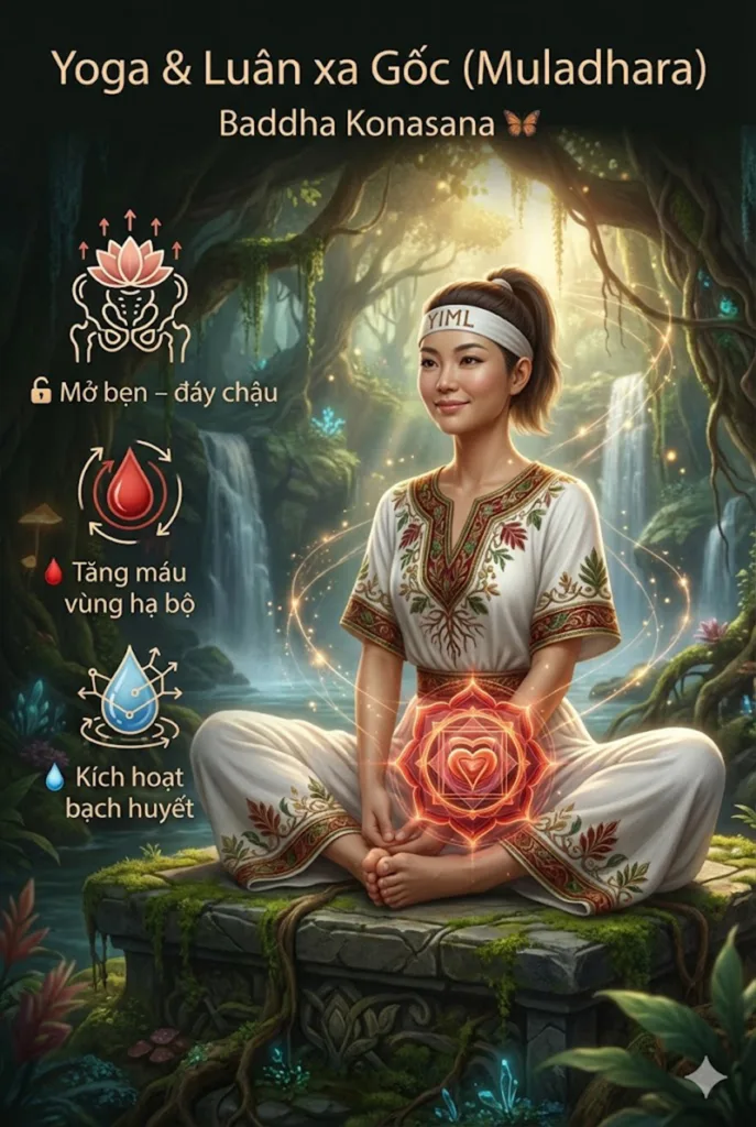 Tư thế Góc Cố Định (Baddha Konasana - Bound Angle/Butterfly Pose) tác động tới luân xa gốc như thế nào