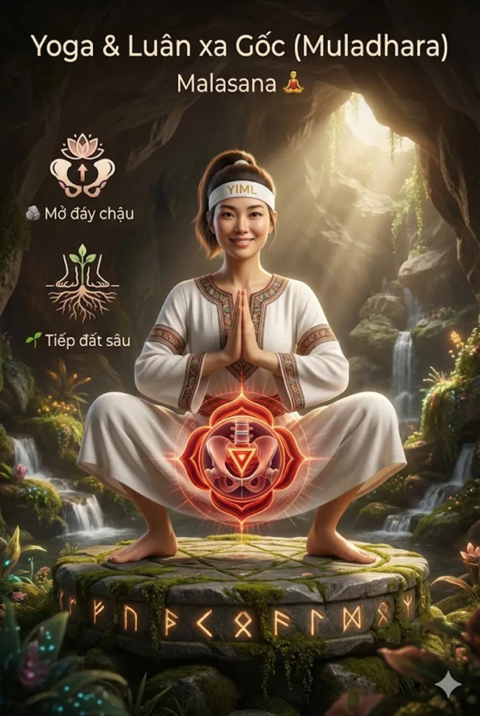 Mối liên hệ của Tư thế Ngồi Xổm (Malasana - Garland Pose) với luân xa gốc